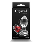 Crystal Desires Red Heart Gem Glass Plug - Elegant glass anal plug with a heart-shaped jewel