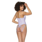 Coquette Teddy Crystal Pink Buffalo Check Print Deep V, Cage Back Panty Teddy by Coquette at the Haus of Shag