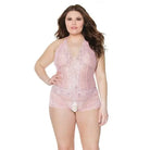 Coquette Teddy One Size Fits Most (Queen) / Pink Crystal Pink Halter Crotchless Teddy by Coquette at the Haus of Shag