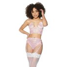 Coquette Lingerie Set Crystal Pink Longline Bra, Garter Belt & Panty by Coquette at the Haus of Shag