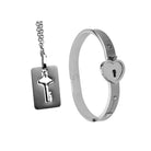 Stylish tungsten steel key necklace and cuffed locking bracelet on a chain