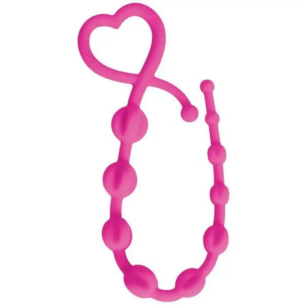 Curve Novelties Gossip pink silicone anal beads with heart handle in magenta color