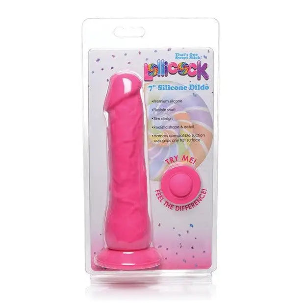 Bright pink Curve Novelties Lollicock 7’ Silicone Dildo in retail packaging