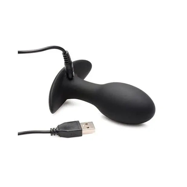 Curve Novelties Rooster Rumbler Vibrating Silicone Anal Plug - Black ergonomic USB massager