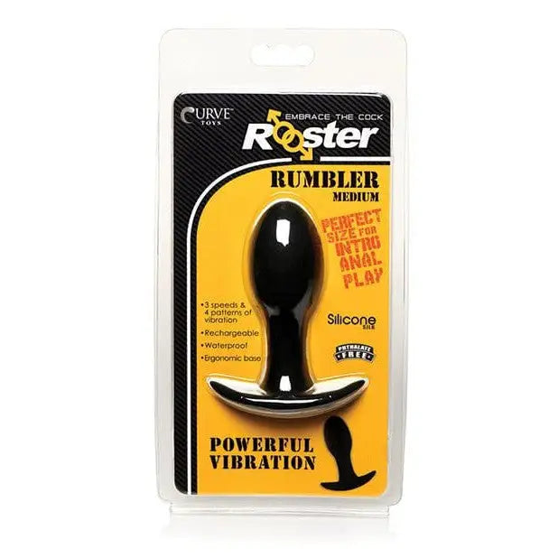 Curve Novelties Plug Medium Curve Novelties Rooster Rumbler Vibrating Silicone Anal Plug - Black at the Haus of Shag