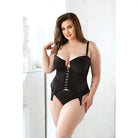 Curve Sloan Cropped Bustier Top - Black corset-style bodysuit with hook-and-eye front closure