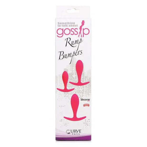 Pink silicone anal toys packaged as ’Gossip Rump Bumpers’ by Curve Toys in a white box