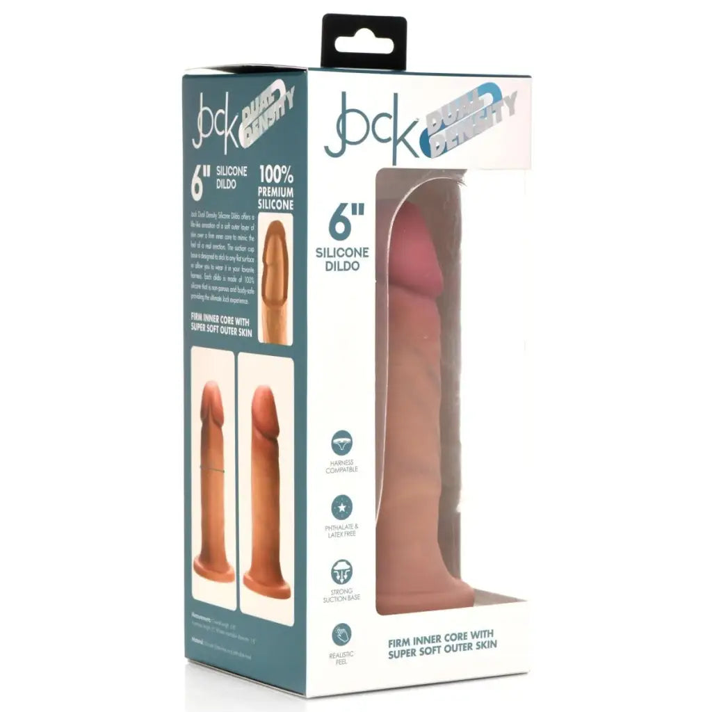 Curve Toys Jock Dual Density 6-inch Silicone Dildo with Suction Cup Light packaging