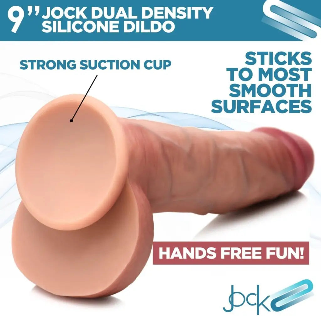 Curve Novelties Dildos 9 Inch Curve Toys Jock Dual Density 9 in. Silicone Dildo with Balls & Suction Cup Light at the Haus of Shag