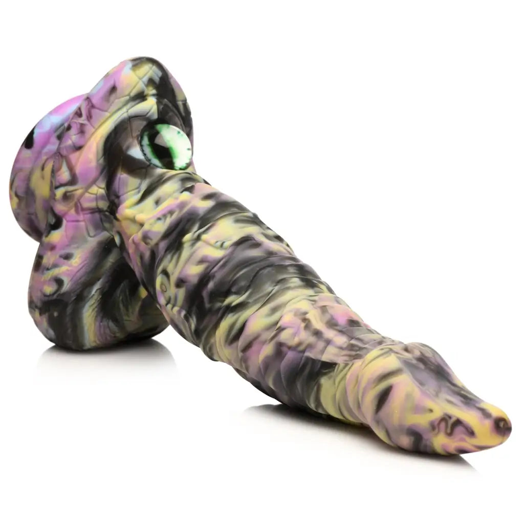 Creature Cocks Cyclops Monster Silicone Dildo with colorful abstract design and curved shape