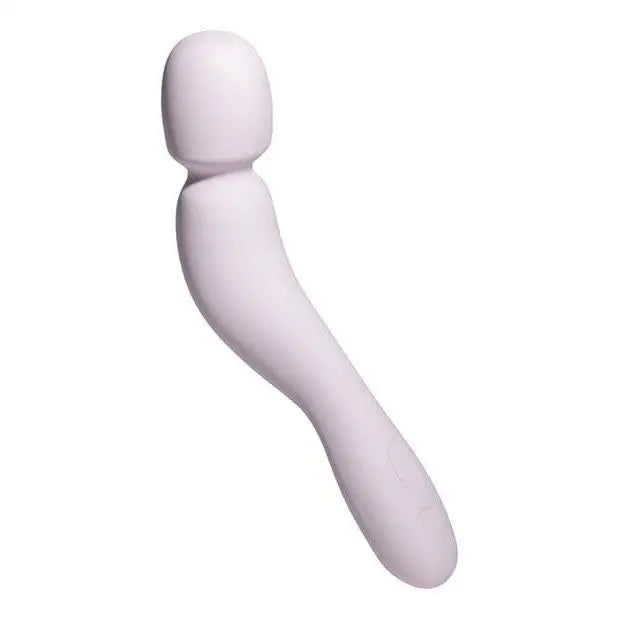 White Dame Com Wand Vibrator with a curved tail and magnetic USB charging