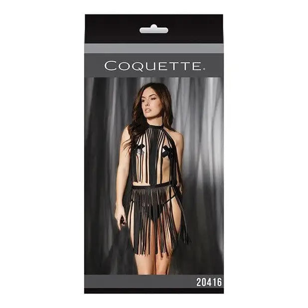 Coquette Two Piece Outfit One Size Fits Most / Black Darque Fringe Harness Top & Skirt by Coquette at the Haus of Shag