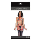 Coquette Lingerie Set One Size Fits Most / Red Darque Harness Halter Top, Crotchless Panty, Garters & Restraints by Coquette at the Haus of Shag