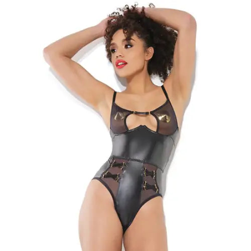 Darque Sheer Crotchless Teddy Black Medium Hanging - Lingerie Clothing and Accessories