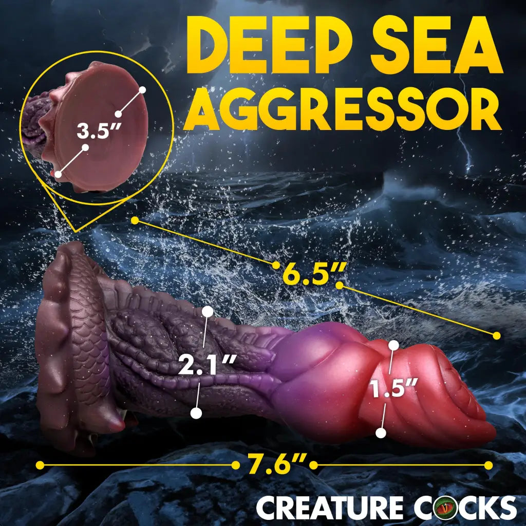 Multi-colored Creature Cocks Deep Diver Silicone Dildo with labeled segments and textures