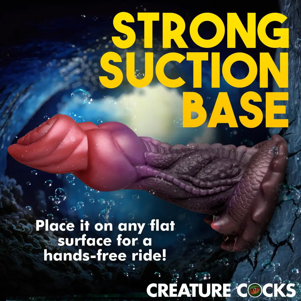 Creature Cocks Deep Diver Silicone Dildo with suction base in pinkish-purple and brown texture