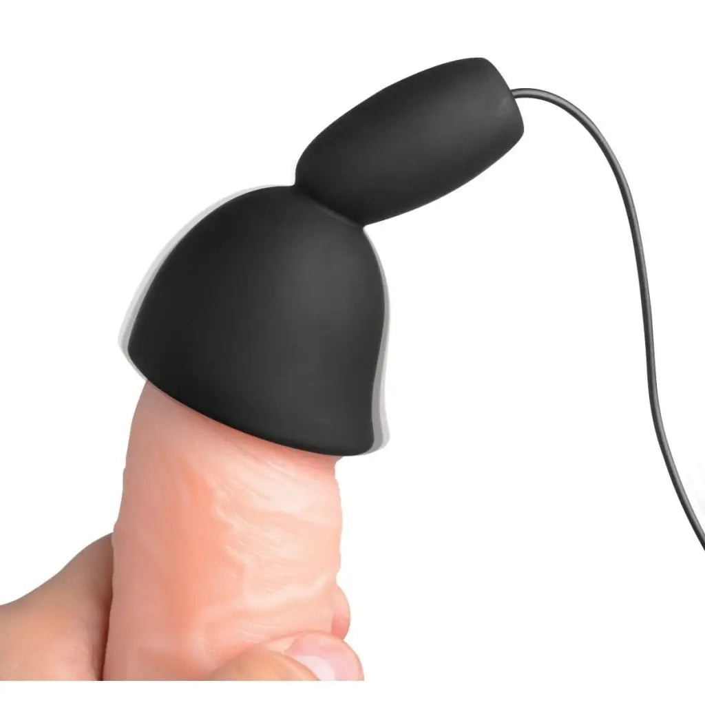 Finger-mounted black cap silicone penis head teaser for deluxe 10 mode stimulation