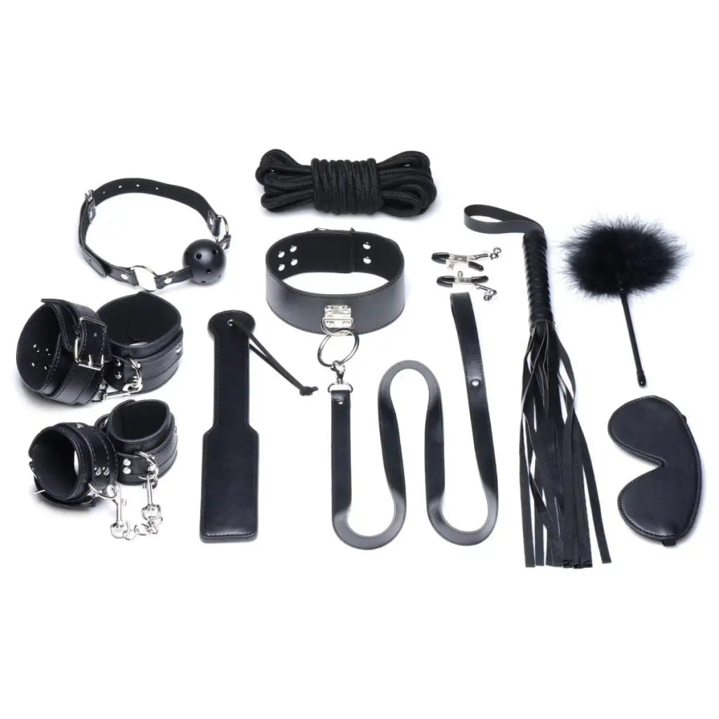 Deluxe 10 Piece Bondage Set: high-quality black BDSM and bondage accessories and equipment