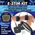 Deluxe E-stim Kit with power box, penis bands, and silicone pads for adult intimate use