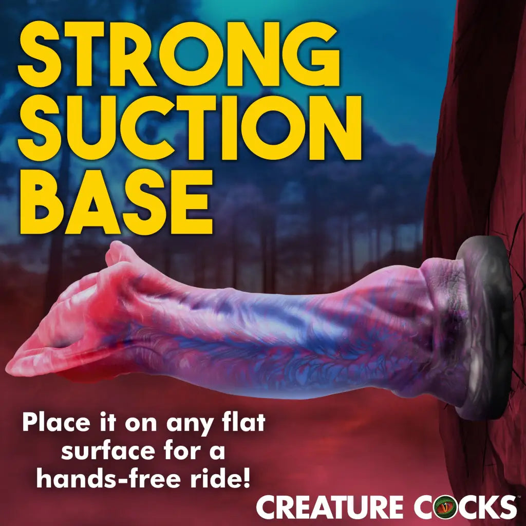 Creature Cocks Demogorgon Silicone Dildo in pink and blue, ideal for use with water based lubricants