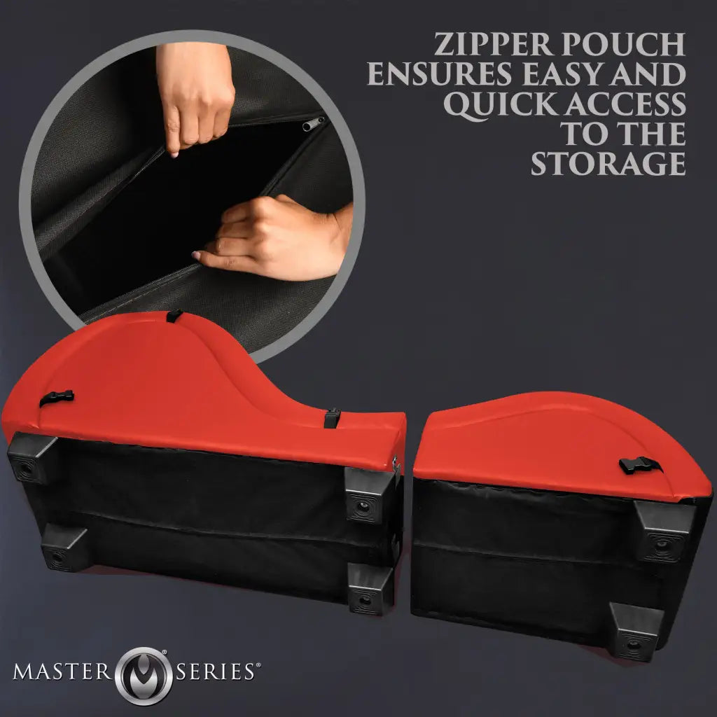 Red and black vegan leather storage compartment, zippered, for Detachable Kinky Couch