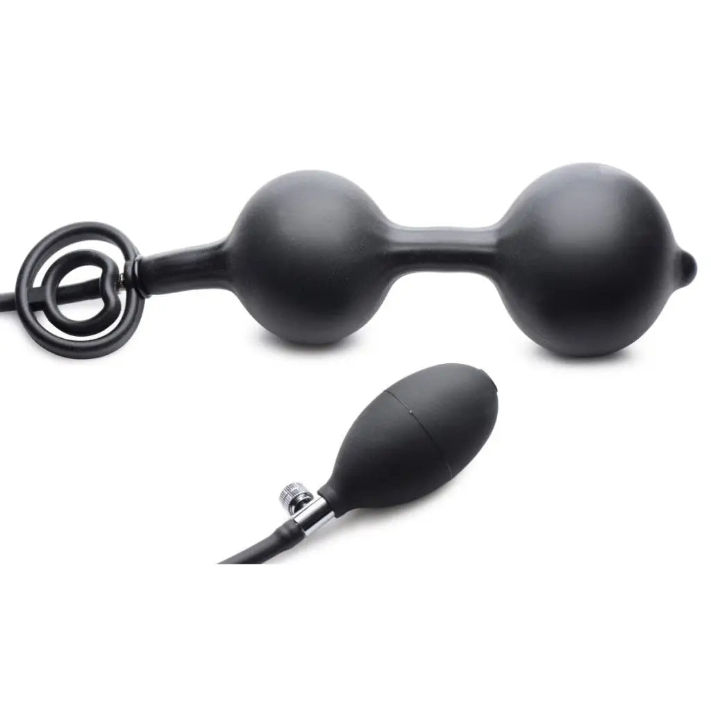 Devils Rattle inflatable silicone anal beads with loop handle and ball ring for enhanced pleasure