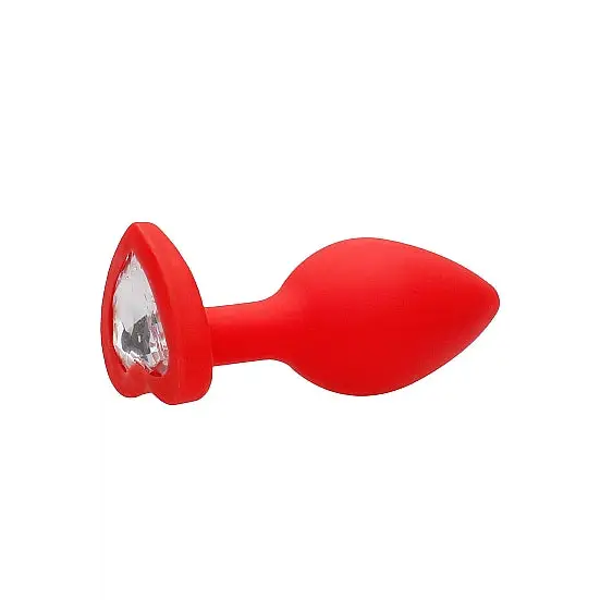 Diamond Heart Butt Plug: Red plastic toy with a white face for intimate pleasure