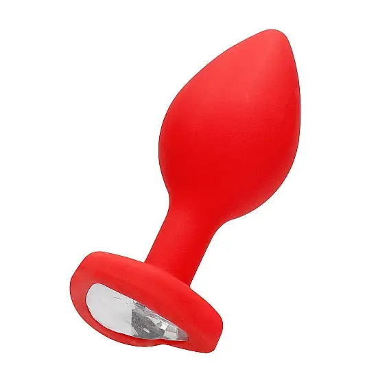 Diamond Heart Butt Plug - Red Vibrating Device on White Background