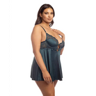 Diana Satin & Lace Babydoll W/ring & Keyhole Detail Reflecting Pond - Babydoll