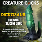 Teal and black Creature Cocks Dickosaur silicone dildo with textured surface for dual penetration