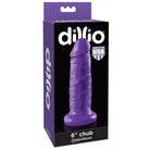 Purple silicone Dillio Chub 6’ dildo with suction cup in product packaging