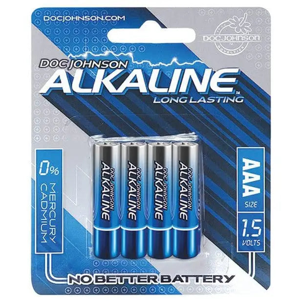 Four piles of Doc Johnson Alkaline Batteries for reliable, long-lasting power