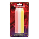 Three colorful cylindrical Japanese drip candles in a retail pack - Doc Johnson Japanese Drip Candles