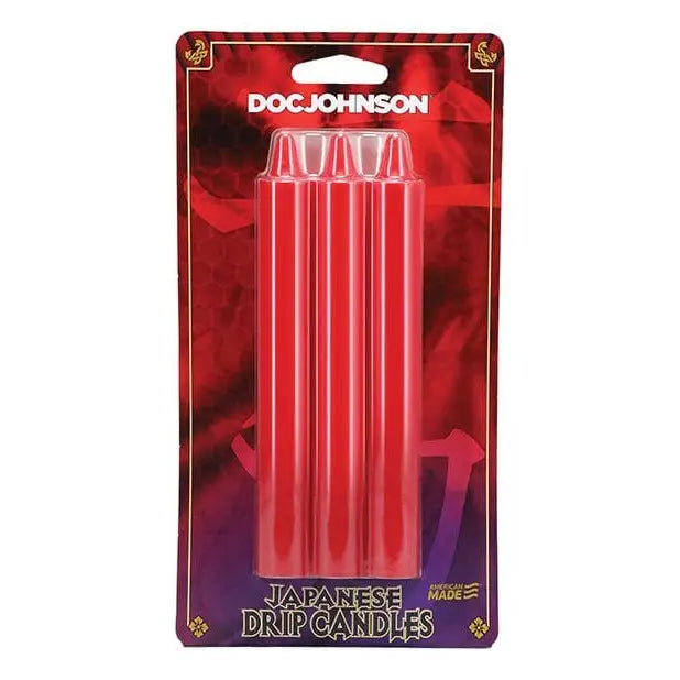 Doc Johnson Japanese drip candles: red cylindrical drip candles in retail packaging