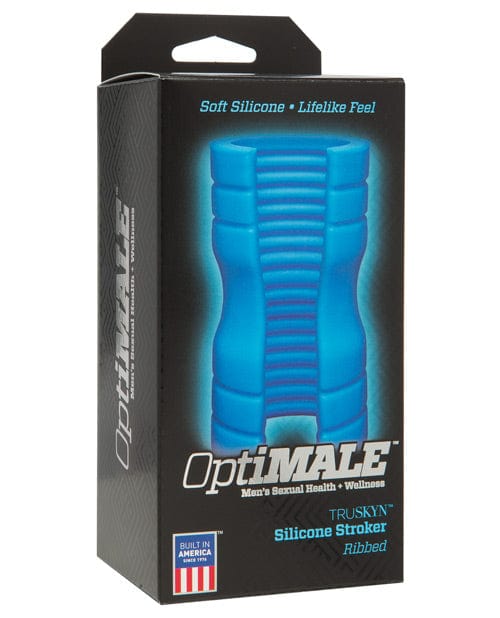 Doc Johnson Manual Stroker Optimale Truskyn Silicone Stroker Ribbed - Blue at the Haus of Shag
