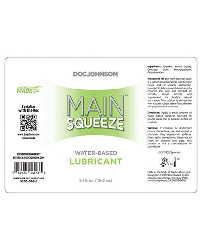 Doc Johnson Water Based Lubricant 3.4 oz. Main Squeeze Water-based Lubricant at the Haus of Shag