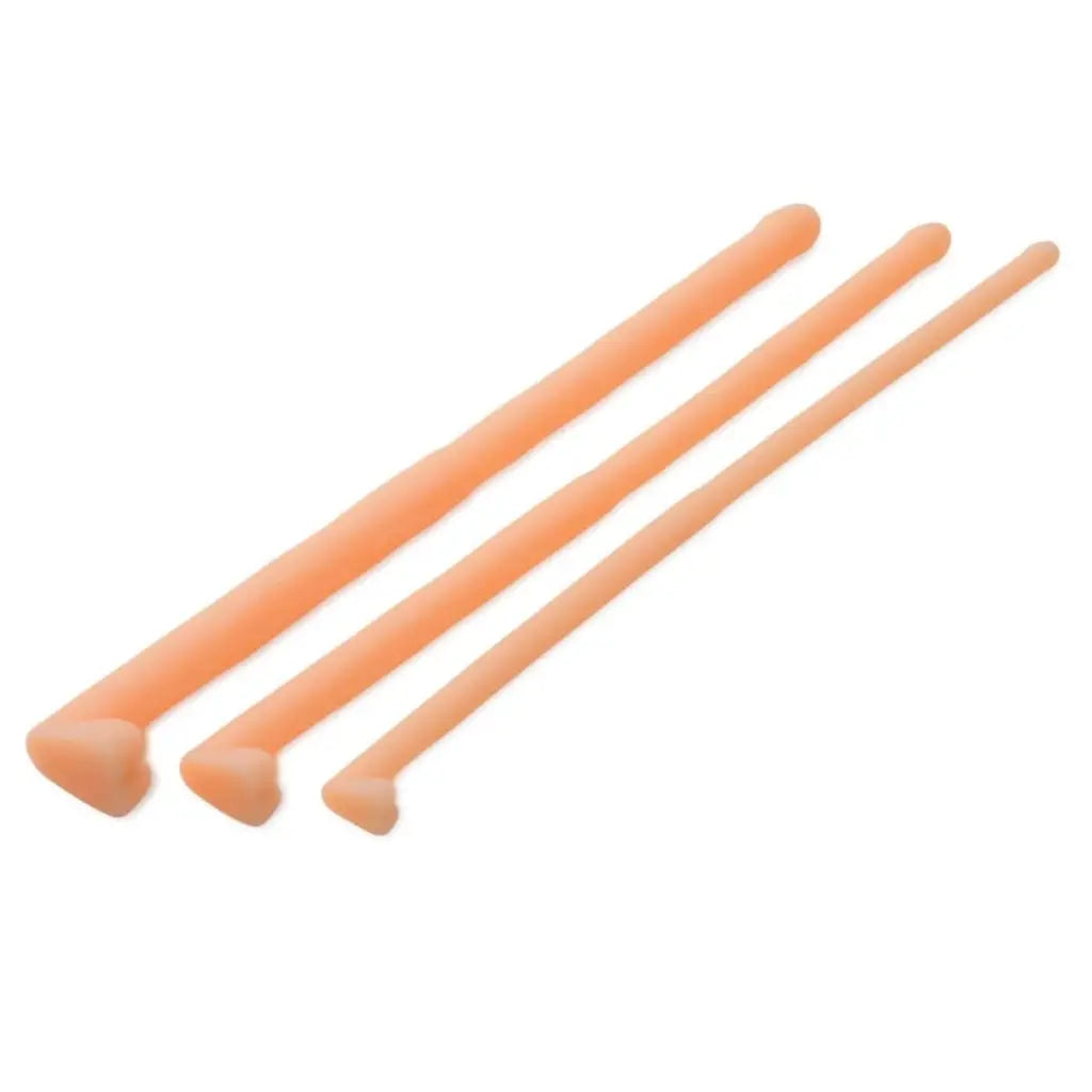 Dockers silicone urethral penis sound set with three peach-colored rods of varying thickness