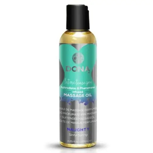 Dona Massage Oil Naughty - Sinful Spring 3.75 fl oz bottle with teal and gray label