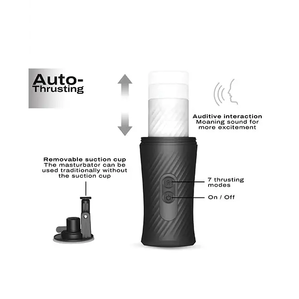 Dorcel Thrust Blow Rechargeable Thrusting Vaginal Masturbator with Removeable Suction Cup - Black - Powered Stroker