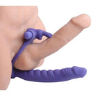 Double Delight Dual Penetration Vibrating Rabbit Cock Ring with purple silicone toy