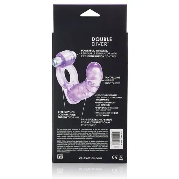 CalExotics Penis Enhancement Double Diver Vibrating Enhancer W/flexible Penetrator - Purple at the Haus of Shag