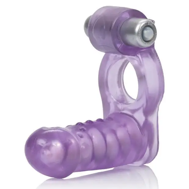 CalExotics Penis Enhancement Double Diver Vibrating Enhancer W/flexible Penetrator - Purple at the Haus of Shag