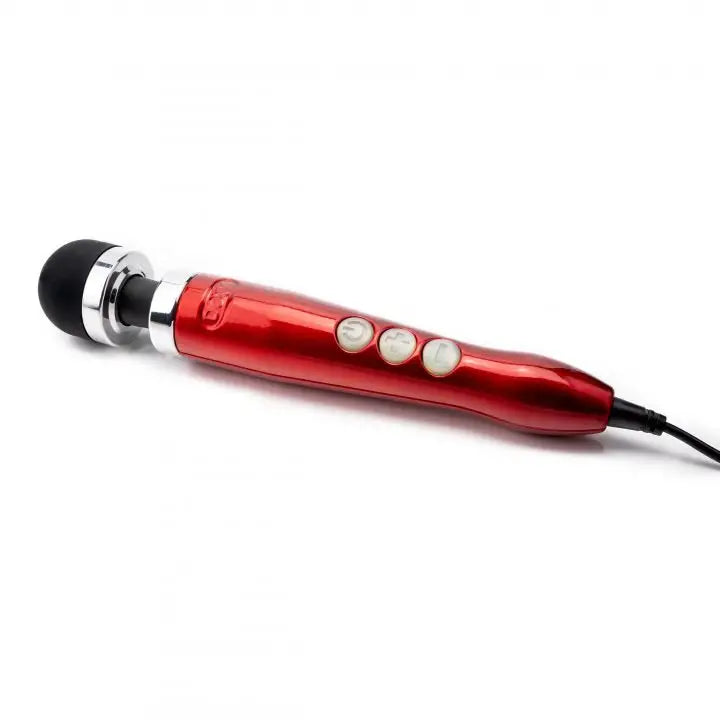 Red electric hair clipper displayed with Doxy Die Cast 3 Compact Wand