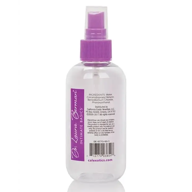 Clear plastic spray bottle of Dr. Laura Berman Intimate Basics Anti-bacterial Toy Cleaner