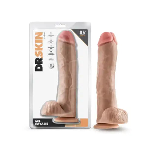 Blush Dr. Skin Mr. Savage 11.5 in. Dildo with Balls Beige - Realistic Dildo