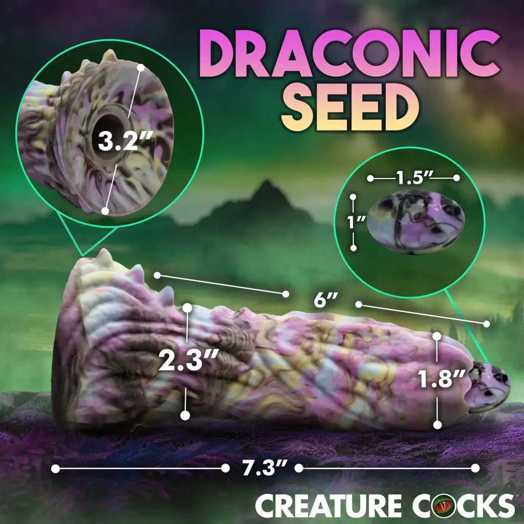 Dragon spawn ovipositor silicone dildo with eggs: fantastical, iridescent scaly creature