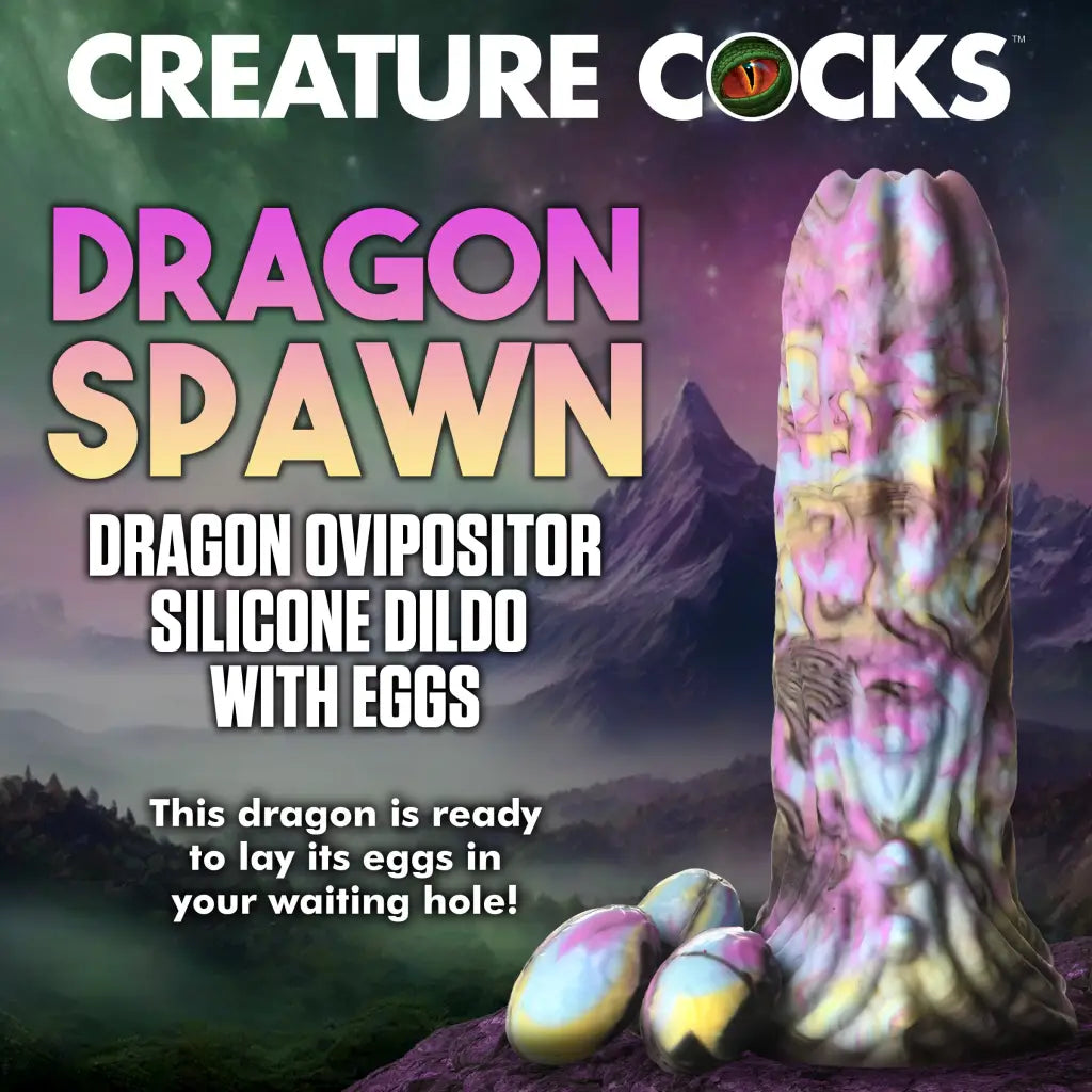 Dragon Spawn Ovipositor with egg-shaped attachments in iridescent silicone