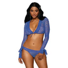 Dreamgirl 2-Piece Mesh Knit Animal Print Shrug & Cheeky Panty Periwinkle O/S - Lingerie Set