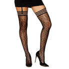 Dreamgirl Animal Print Fishnet Thigh-High Stockings Black O/S - Thigh-High Stockings