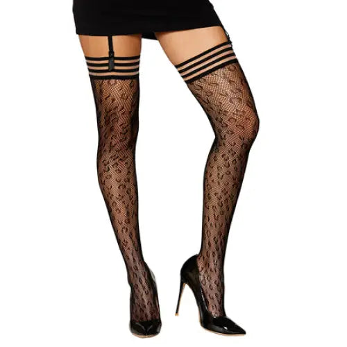 Dreamgirl Animal Print Fishnet Thigh-High Stockings Black O/S - Thigh-High Stockings